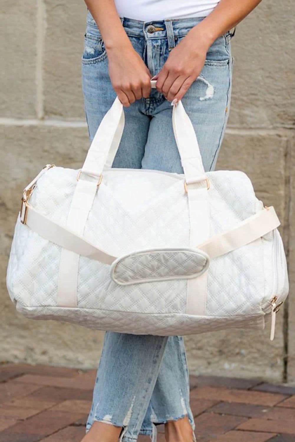 image-White Rhombus Textured Waterproof Travel Duffel Bag