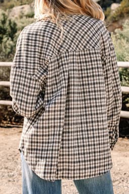 image-Corduroy Plaid Patchwork Shacket with Flap Pockets
