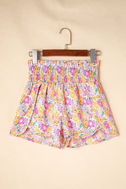 image-Pink Boho Floral Shirred High Waist Shorts