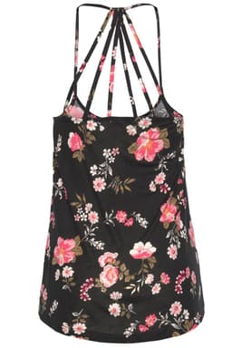 image-Black Floral Spaghetti Straps Strappy Back Tank Top