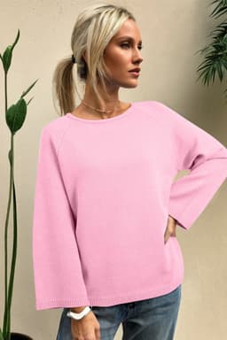 image-Pink Dolman Sweater - Loose Knit Bracelet Sleeve