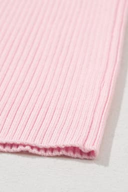 image-Pink Colorblock Edge Ribbed Knit U Neck Tank Top