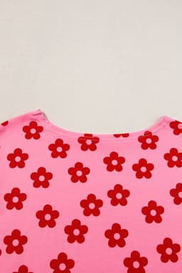 image-Rose Floral Print Crop Tee and Shorts Lounge Set