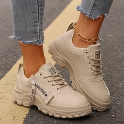 image-Lace-up Sports Shoes With Side-Zipper Design Fashion Thick-soled Round-toe Casual Shoes For Women Sneakers