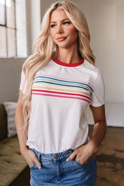 image-White Rainbow Stripe Crewneck T-Shirt