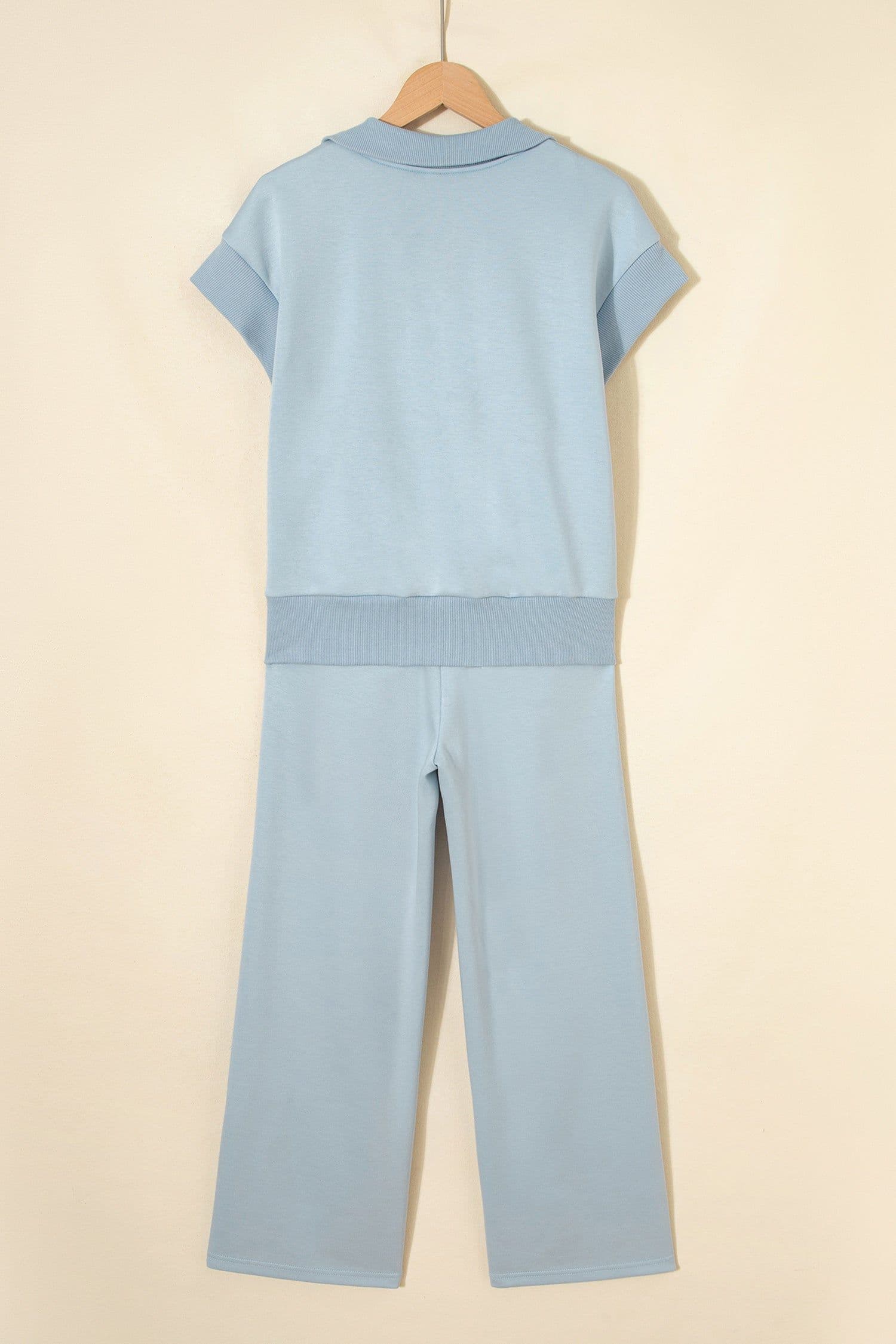 image-Light Grey Half Zip Polo Tee Casual Pant Set