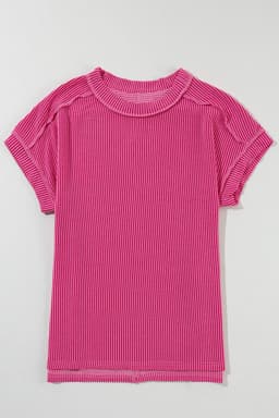 image-Medium Grey Textured Knit T-shirt with Exposed Stitching