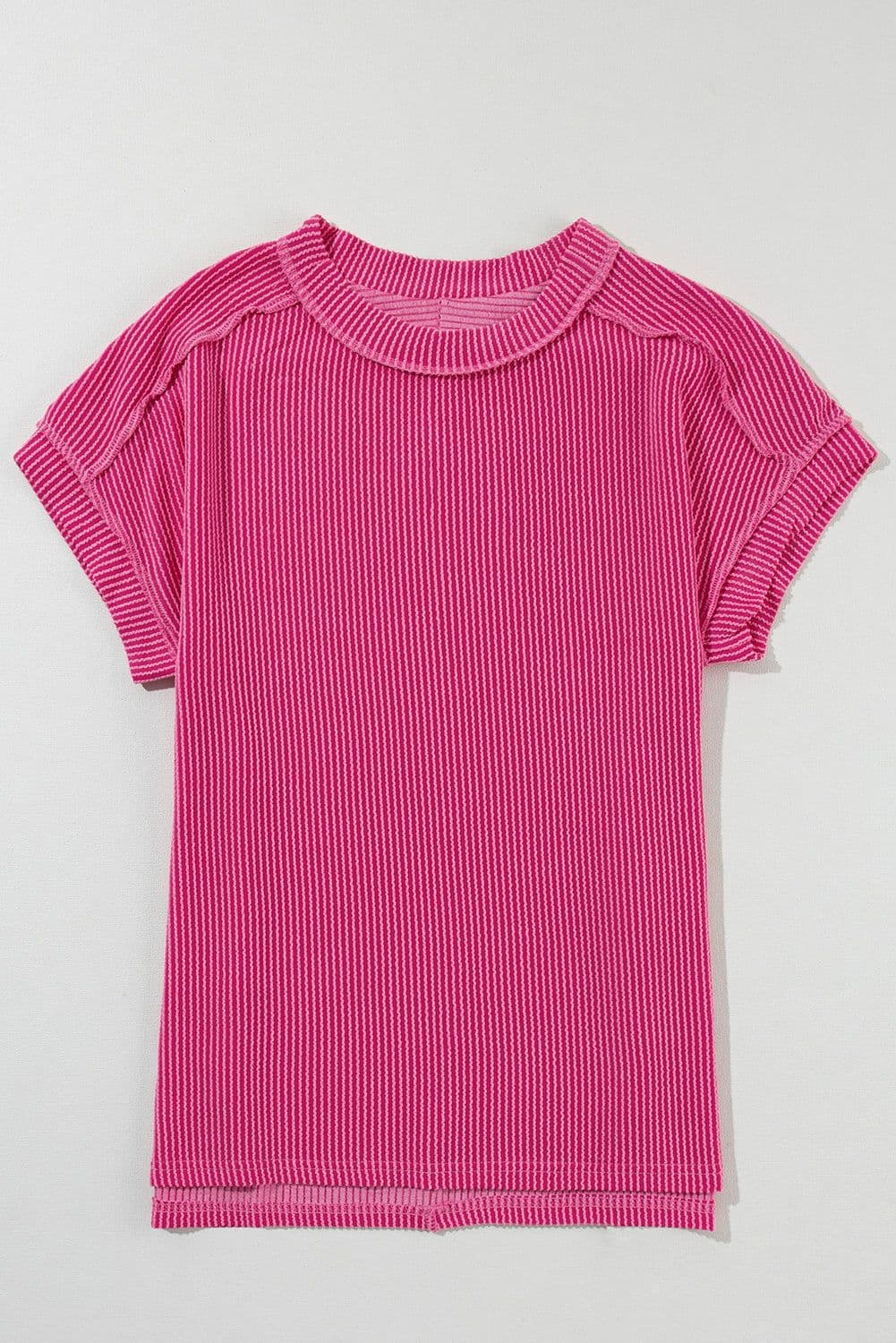 image-Medium Grey Textured Knit T-shirt with Exposed Stitching