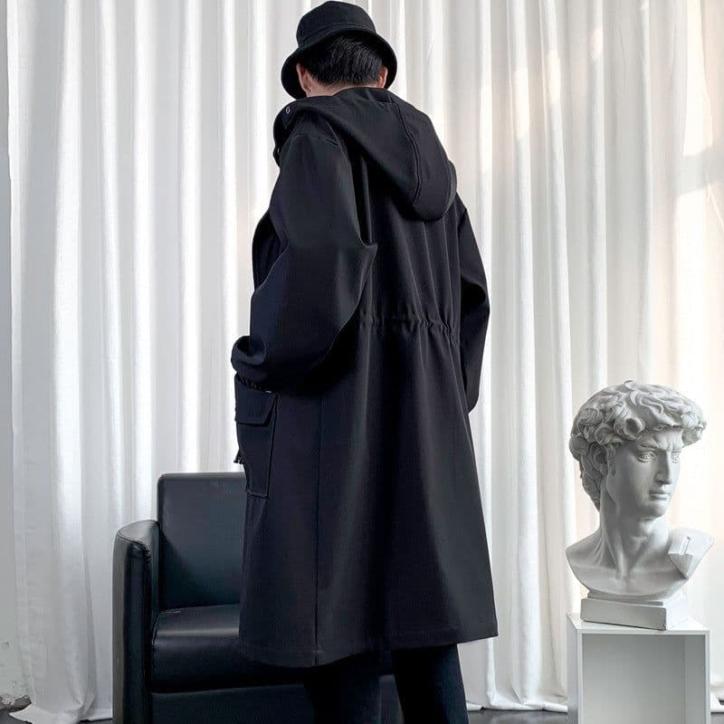 image-Men's New Windbreaker Long Hooded Big Pocket Jacket
