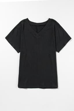 image-Blue Sapphire Crinkled V Neck T-shirt - Women's Fashion