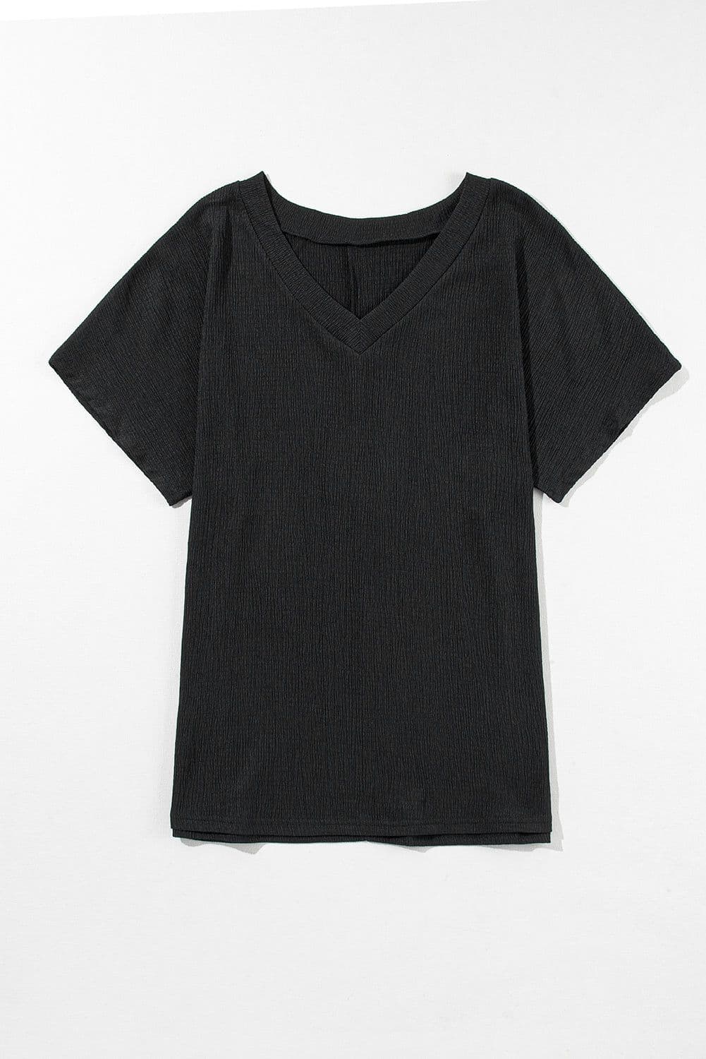 image-Blue Sapphire Crinkled V Neck T-shirt - Women's Fashion