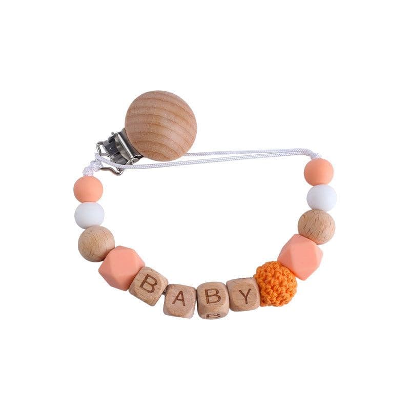 image-Wood Silicone Beads Pacifier Clip for Baby