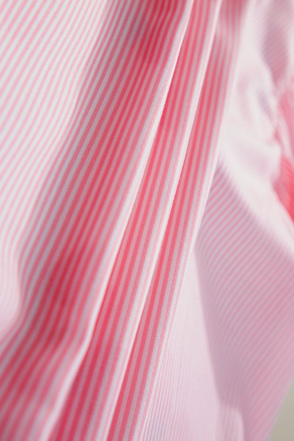 image-Floral Print Ruffled Sleeve Blouse - Pink Pinstripe - Sizes Available