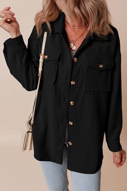 image-Chestnut Corduroy Flap Pocket Button Up Shacket