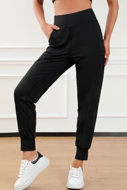 image-Black High Waist Joggers with Exposed Seam & Pockets