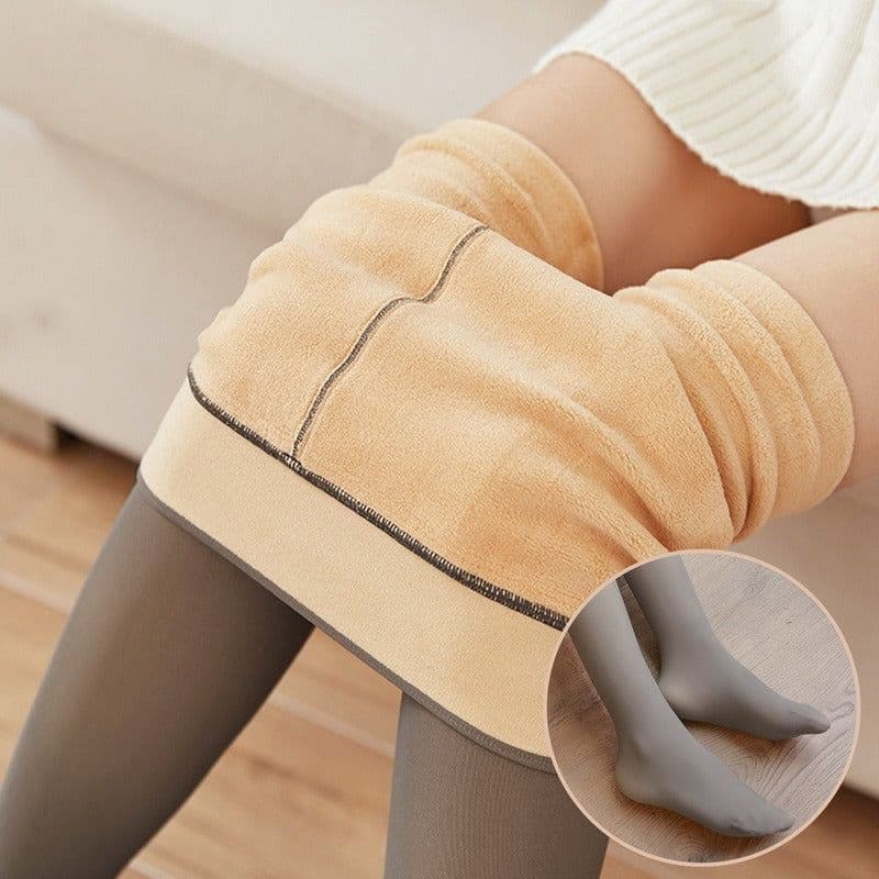 image-Translucent Fleece-Lined Plus Size Leggings - Warm Winter Tights Black, Coffee, Gray
