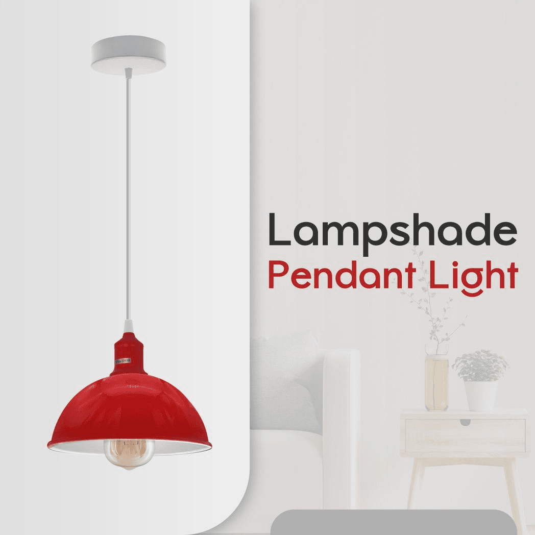 image-2Pack Dome Shaped Red Loft Style Sturdy Metal Lamp Shade Pendant Lights 21cm Bottom Spray Painted Finish Inner White