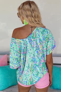 image-Green Loose Painted Floral Tee