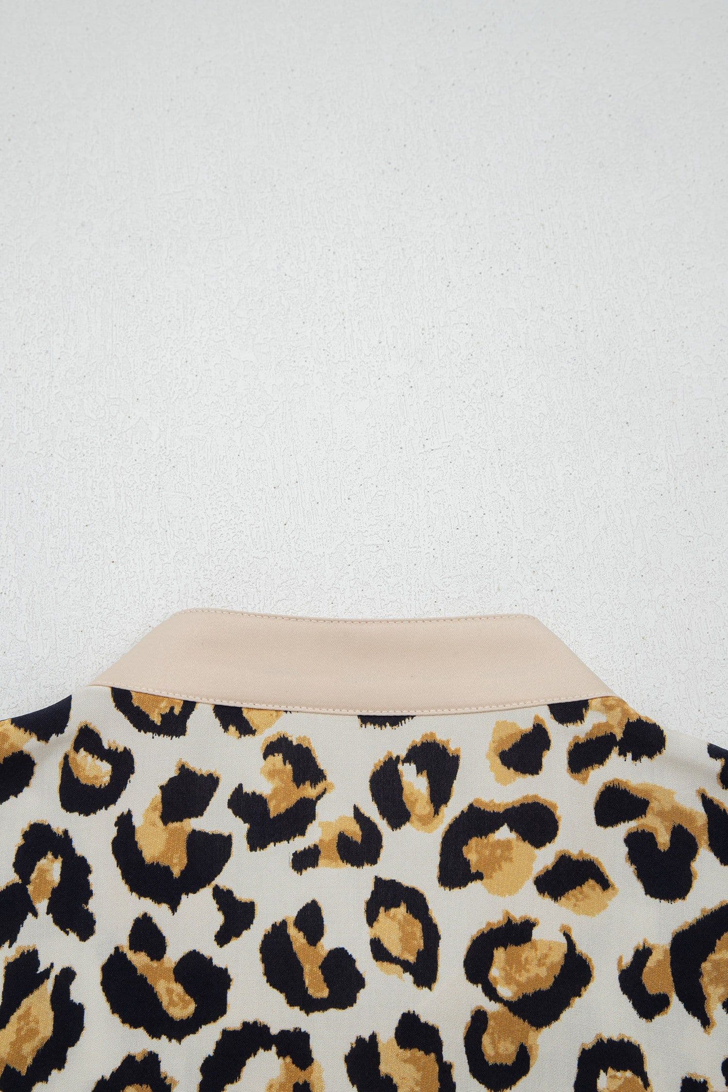 image-Khaki Mixed Leopard Patchwork 3/4 Sleeve Loose Shirt
