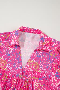 image-Bonbon Abstract Print Collared V Neck Babydoll Blouse
