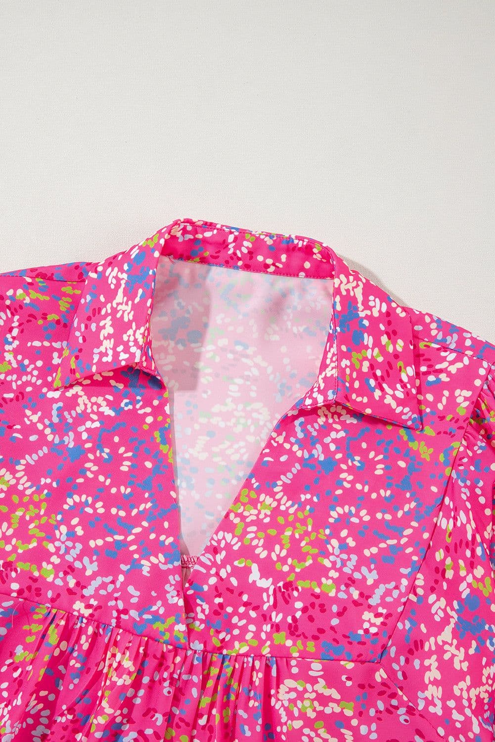 image-Bonbon Abstract Print Collared V Neck Babydoll Blouse