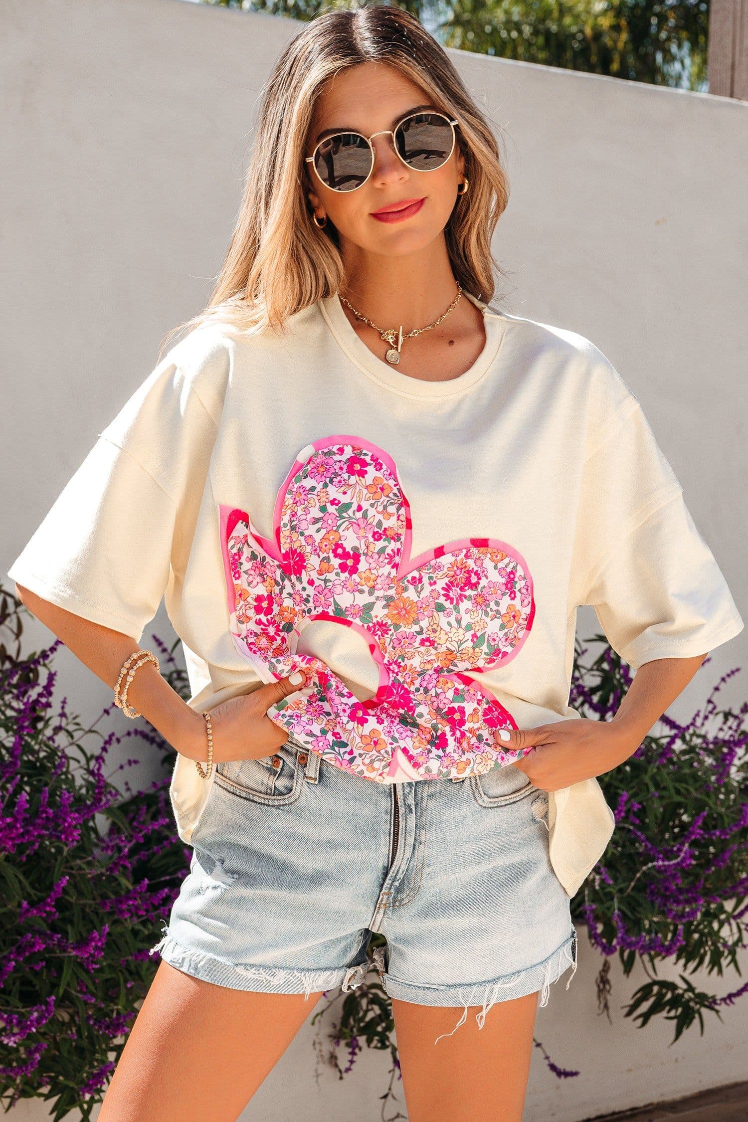 image-Jet Stream Floral Patched Oversized Tee