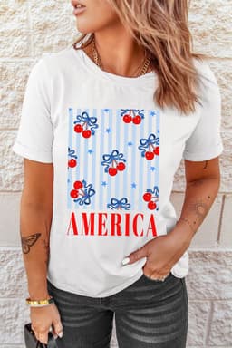 image-White Bow Cherry America Graphic Crewneck T-Shirt