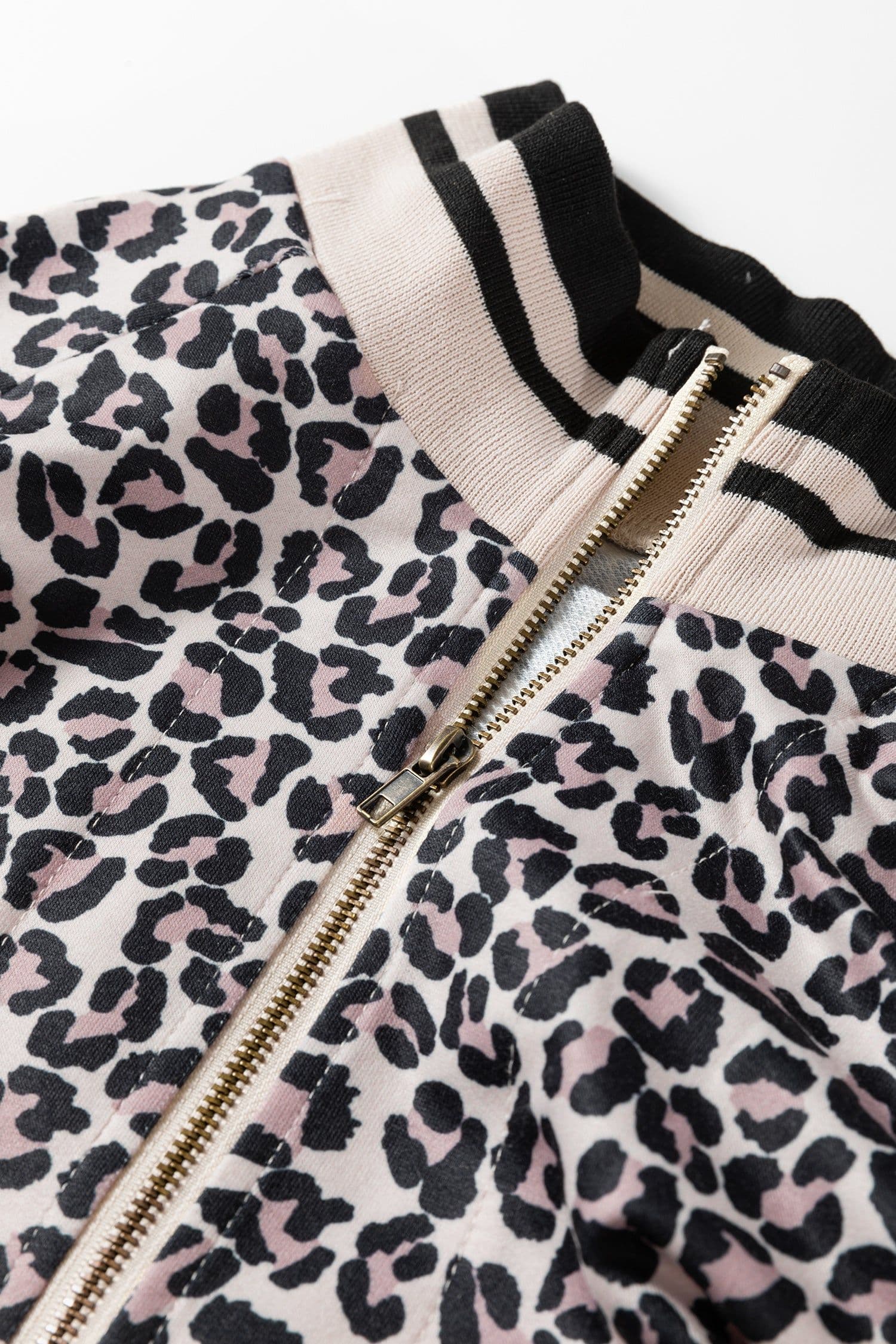 image-Khaki Leopard Print Half Zip Blouse