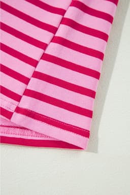 image-Pink Striped Print Crew Neck Sweatshirt - Drop Shoulder Loose Fit