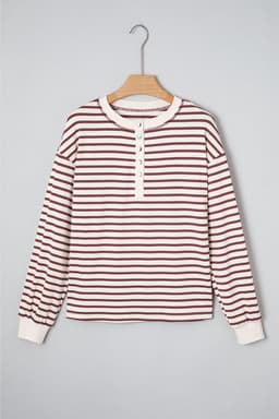 image-Red Dahlia Striped Henley Top Long Sleeve