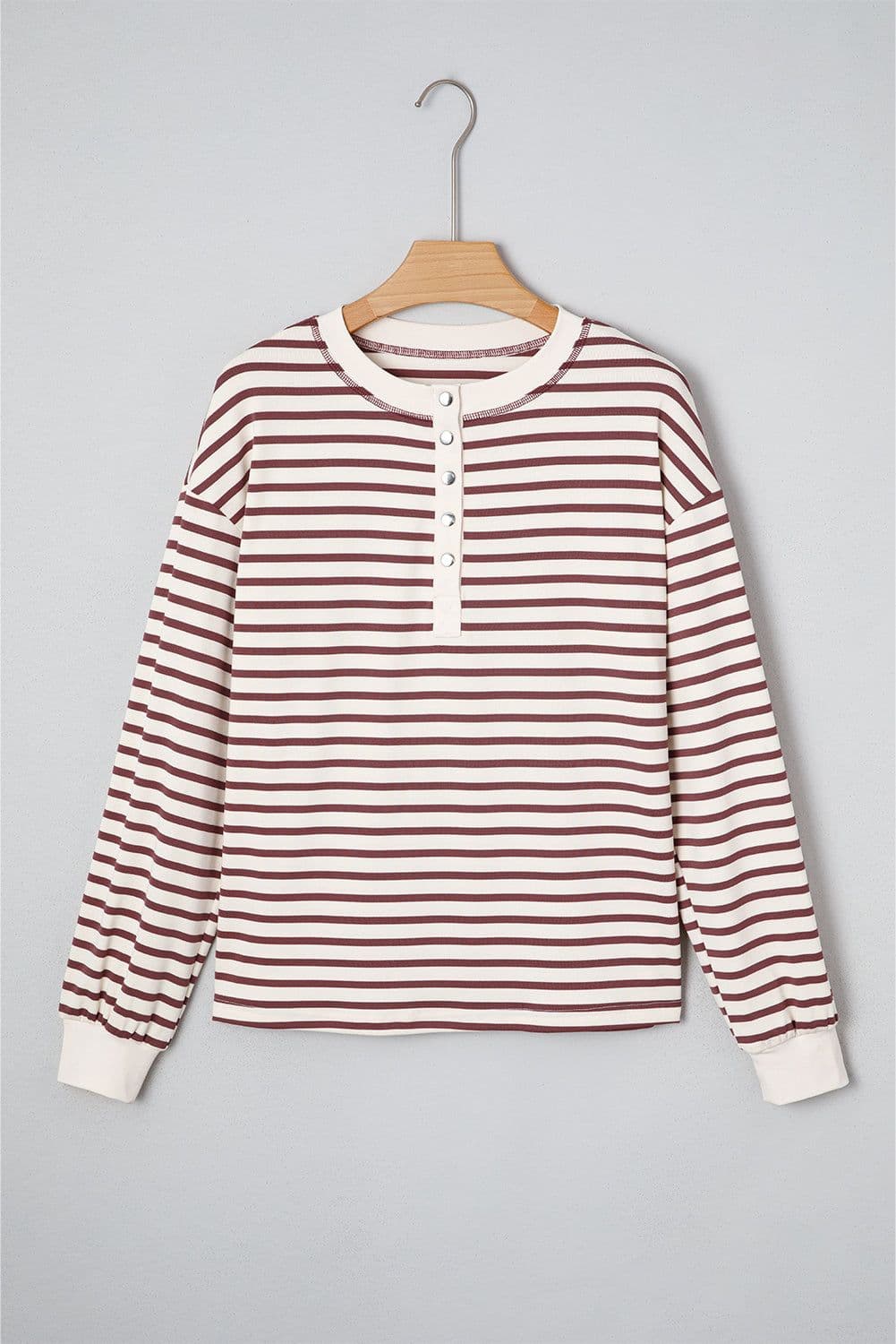 image-Red Dahlia Striped Henley Top Long Sleeve