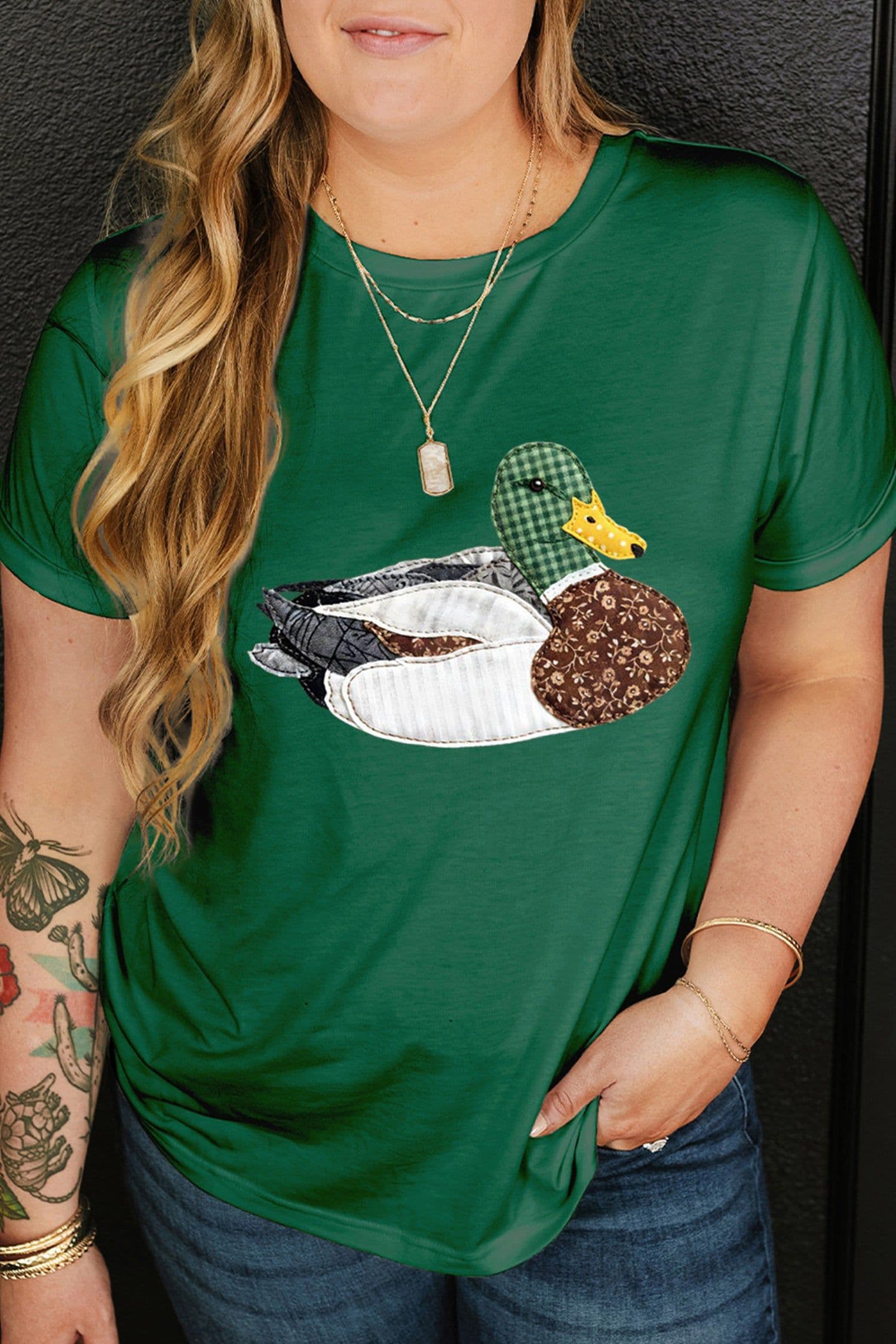 image-Dark Green Mallard Duck Plus Size Graphic Tee