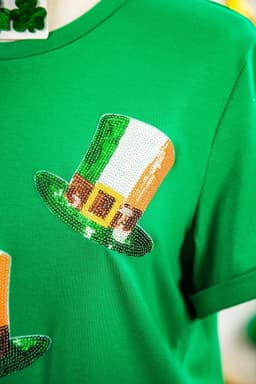image-Bright Green Sequin St Patricks Day Hat Relaxed T Shirt
