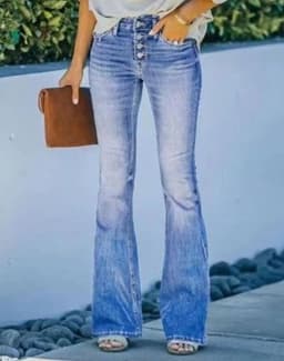 image-High Waist Bell Bottom Jeans Trendy Wear Washed Out Street Style Women's Denim Pants