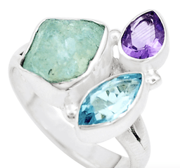 image-Bague “Lucidité et Confiance” en Améthyste, Aigue-marine et Topaze