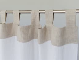 image-White and Natural Light linen curtains with tabs, two tones