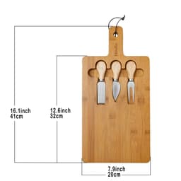 image-Bamboo Cheese Board Set with Knives - 12x8 inch