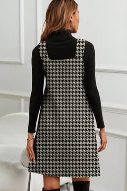 image-Red Houndstooth Print V Neck Sleeveless Mini Dress