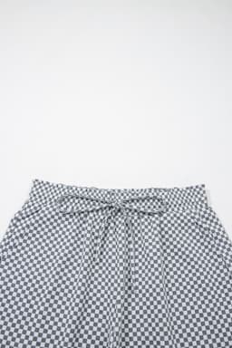 image-Gray Checkerboard Print Drawstring Elastic Waist Pocketed Shorts
