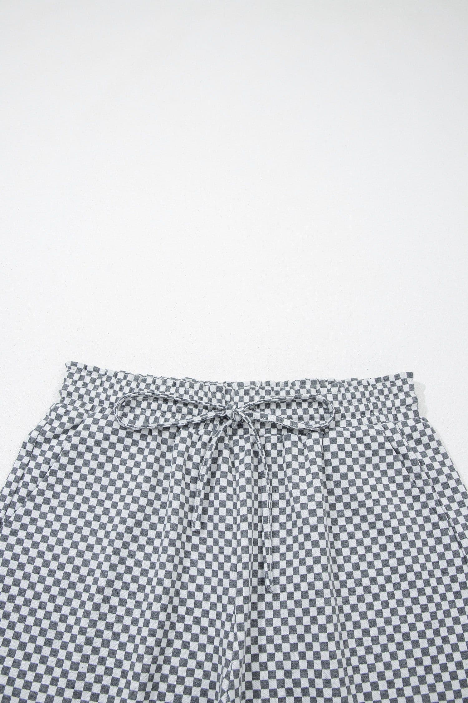image-Gray Checkerboard Shorts - Drawstring Waist