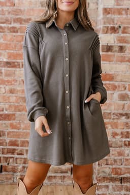 image-Simply Taupe Waffle Knit Tunic Dress