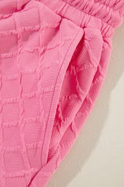 image-Sachet Pink Checkered Textured Tee and Drawstring Shorts