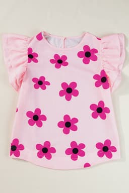 image-Floral Print Ruffled Sleeve Blouse - Pink Pinstripe - Sizes Available