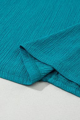 image-Blue Sapphire Crinkled V Neck T-shirt - Women's Fashion
