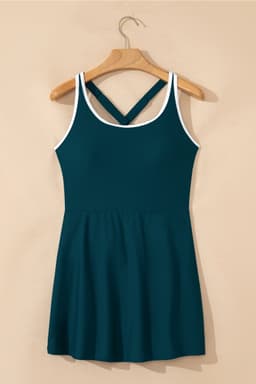 image-Blue Sapphire Contrast Edge Ruffled High Waist One Piece Swim Dress