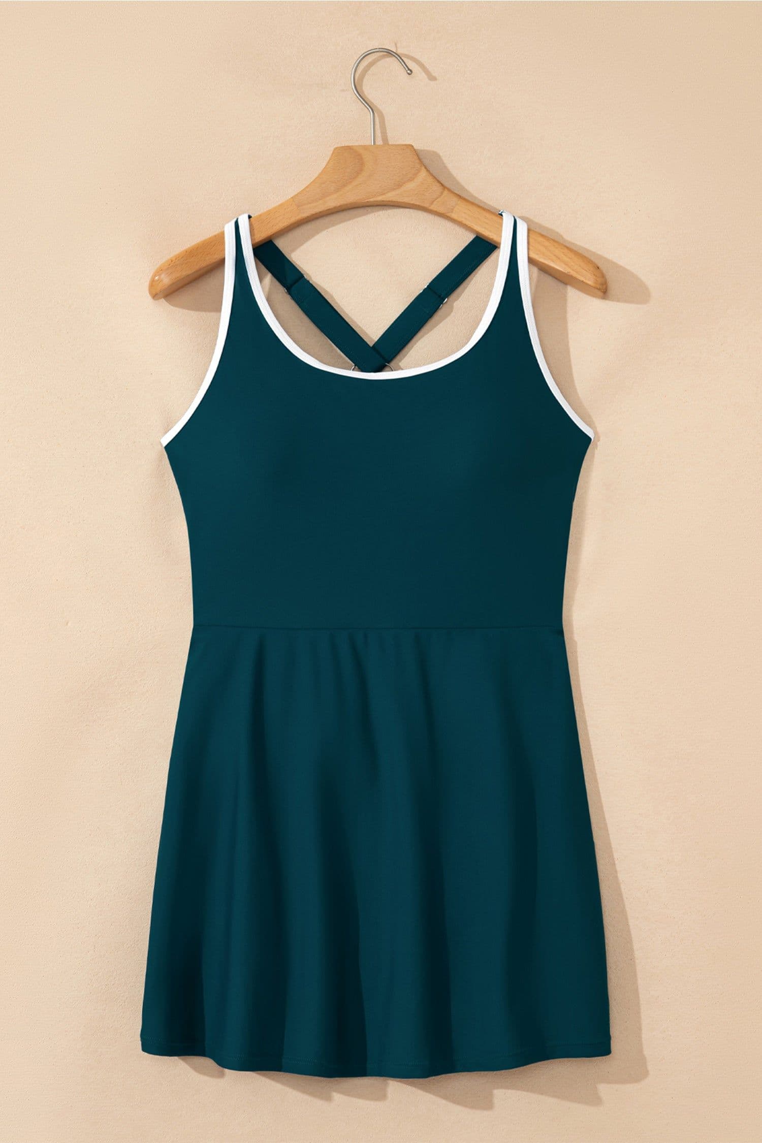 image-Blue Sapphire Contrast Edge Ruffled High Waist One Piece Swim Dress