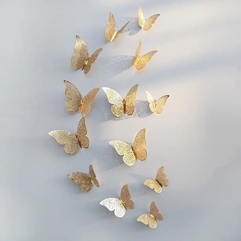 image-12Pcs/Set Hollow 3D Butterfly Wall Stickers For Wedding Decoration Living Room Window Home Decor Gold Silver Butterflies Decals