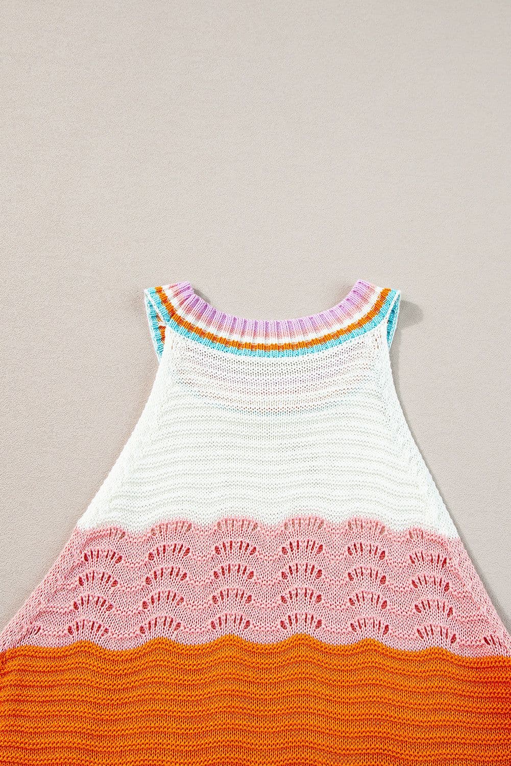 image-Multicolour Wavy Striped Knit Sleeveless Sweater