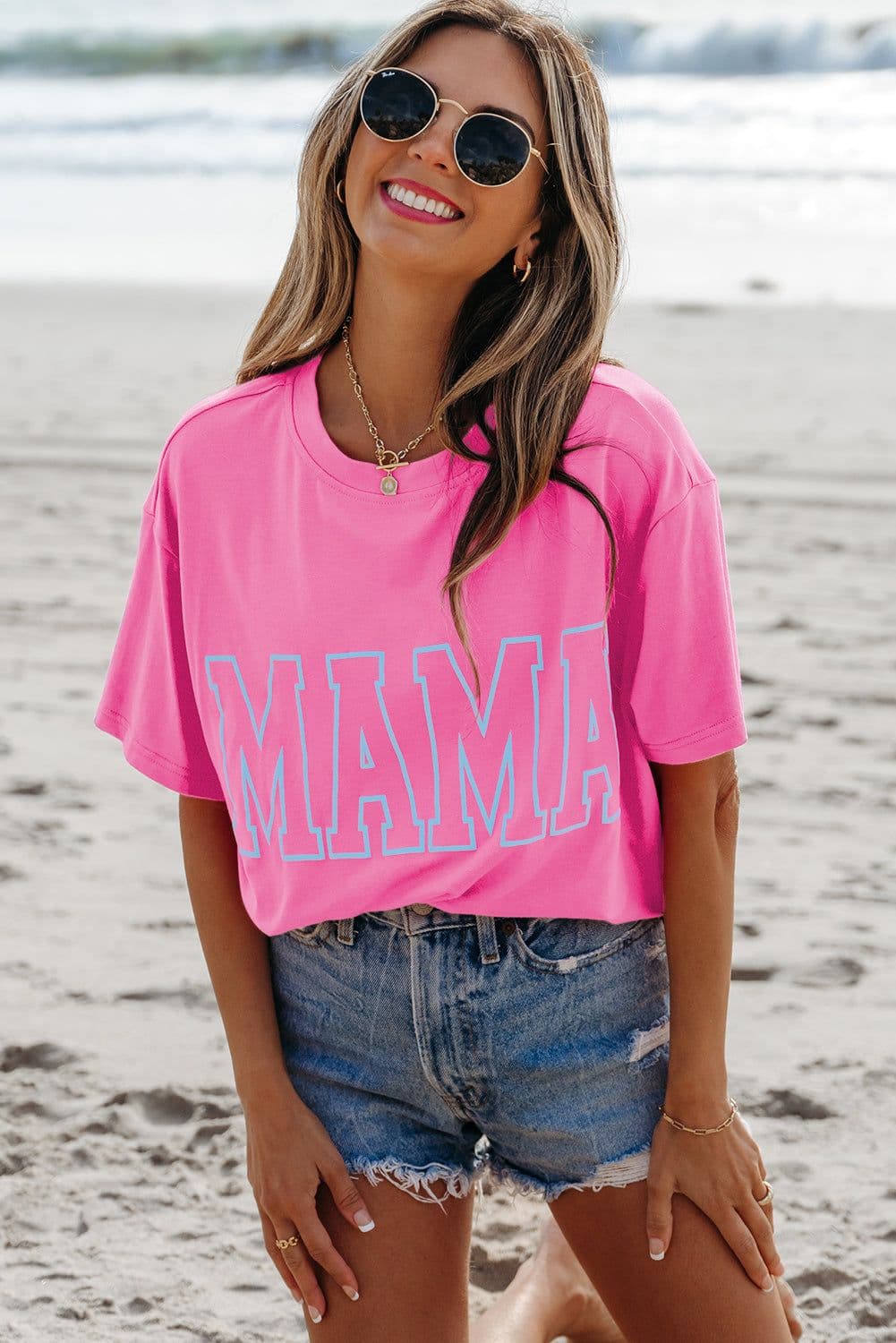 image-Bright Pink Neon MAMA Graphic T Shirt - Statement Tee