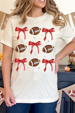 image-White Bowknot Rugby Graphic Crew Neck Tee